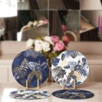 4'lü Lacivert Gold Detaylı Yaprak Tasarımlı Servis Altlığı & Supla Realhomes