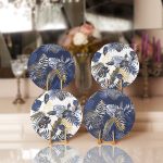 4'lü Lacivert Gold Detaylı Yaprak Tasarımlı Servis Altlığı & Supla Realhomes