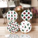 - Supla4lu-Set204 - Realhomes 4'lü Ekose Tasarımlı Geyik & Çam Ağacı Motifli Servis Altlığı & Supla Realhomes