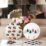 - Supla4lu-Set205-1 - Realhomes 4'lü Ekose Motifli Çan & Yaprak Tasarımlı Servis Altlığı & Supla Realhomes