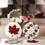 - Supla4lu-Set207-1 - Realhomes  4'lü Ekose Çizimli Yaprak Motifli Servis Altlığı & Supla Realhomes