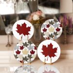 - Supla4lu-Set207 - Realhomes  4'lü Ekose Çizimli Yaprak Motifli Servis Altlığı & Supla Realhomes