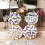 - Supla4lu-Set212 - Realhomes 4'lü Renkli Çizgi Zeminli Yaprak Tasarımlı Servis Altlığı & Supla Realhomes