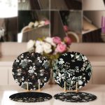 - Supla4lu-Set215-1 - Realhomes 4'lü Siyah Zemin Çiçek Tasarımlı Servis Altlığı & Supla Realhomes