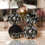 - Supla4lu-Set215 - Realhomes 4'lü Siyah Zemin Çiçek Tasarımlı Servis Altlığı & Supla Realhomes