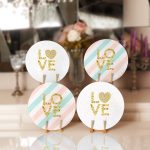 - Supla4lu-Set227 - Realhomes 4'lü Gold Yazılı Love Tasarımlı Servis Altlığı & Supla Realhomes