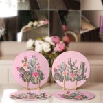 4'lü Pembe Zemin Kaktüs Tasarımlı Servis Altlığı & Supla Realhomes