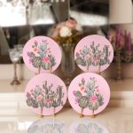 4'lü Pembe Zemin Kaktüs Tasarımlı Servis Altlığı & Supla Realhomes