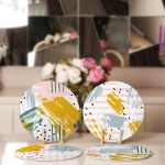 - Supla4lu-Set235-1 - Realhomes 4'lü Beyaz Zemin Fırça Darbeleri Çizimli Servis Altlığı & Supla Realhomes