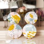 - Supla4lu-Set235 - Realhomes 4'lü Beyaz Zemin Fırça Darbeleri Çizimli Servis Altlığı & Supla Realhomes