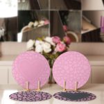 4'lü Siyah & Pembe Zemin Kalp Tasarımlı Servis Altlığı & Supla Realhomes