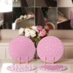 - Supla4lu-Set243-1 - Realhomes 4'lü Beyaz & Pembe Zemin Kalp Tasarımlı Servis Altlığı & Supla Realhomes