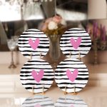 4'lü Siyah Çizgi Zeminli Kalp Tasarımlı Servis Altlığı & Supla Realhomes