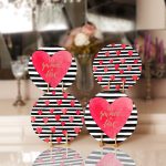 4'lü Siyah Beyaz Çizgili Kalp Motifli Servis Altlığı & Supla Realhomes