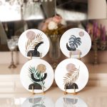 4'lü Beyaz Zeminde Gümüş Ve Gold Yaprak Tasarımlı Servis Altlığı & Supla Realhomes