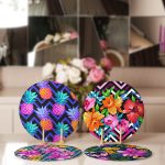 4'lü Neon Çizimli Çiçek Tasarımlı Servis Altlığı & Supla Realhomes