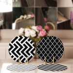 - Supla4lu-Set3-1 - Realhomes 4'lü Siyah Beyaz Geometrik Motifli Servis Altlığı & Supla Realhomes