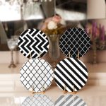 - Supla4lu-Set3 - Realhomes 4'lü Siyah Beyaz Geometrik Motifli Servis Altlığı & Supla Realhomes