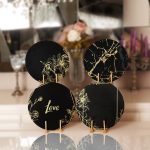 - Supla4lu-Set35 - Realhomes 4'lü Siyah Zemin Gold Mermer Tasarımlı Servis Altlığı & Supla Realhomes