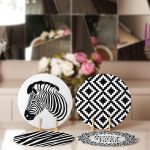 4'lü Siyah Beyaz Zebra Motif Home Sweet Tasarımlı Servis Altlığı & Supla Realhomes