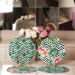 - Supla4lu-Set53-1 - Realhomes 4'lü Siyah Zigzaglı Yaprak Tasarımlı Servis Altlığı & Supla Realhomes