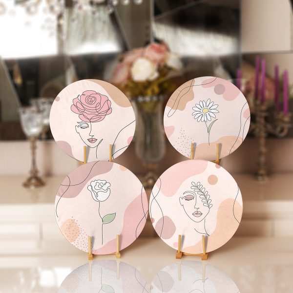 - Supla4lu-Set63 - Realhomes  4'lü Pastel Renkli Gül Tasarımlı Servis Altlığı & Supla Realhomes