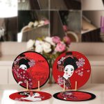- Supla4lu-Set64-1 - Realhomes 4'lü Etnik Japon Figür Tasarımlı Servis Altlığı & Supla Realhomes