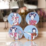 - Supla4lu-Set67 - Realhomes 4'lü Mavi Zemin Etnik Kadın Figürlü Servis Altlığı & Supla Realhomes