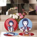 4'lü Kırmızı & Mavi Etnik Kadın Tasarımlı Servis Altlığı & Supla Realhomes