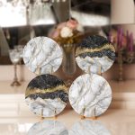 - Supla4lu-Set74 - Realhomes 4'lü Siyah & Gri Mermer Tasarımlı Servis Altlığı & Supla Realhomes