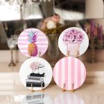 - Supla4lu-Set77 - Realhomes 4'lü Pembe Motif Tasarımlı Servis Altlığı & Supla Realhomes