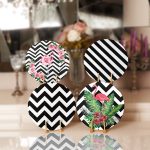 - Supla4lu-Set79 - Realhomes 4'lü Siyah Beyaz Zigzag Tasarımlı Servis Altlığı & Supla Realhomes