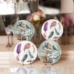 - Supla4lu-Set8 - Realhomes 4'lü Renkli Tüy & Mavi Saka Kuşu Tasarımlı Servis Altlığı & Supla Realhomes