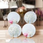 - Supla4lu-Set84 - Realhomes 4'lü Mavi Zemin Ortanca Çiçeği Motifli Servis Altlığı & Supla Realhomes