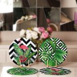 - Supla4lu-Set89-1 - Realhomes 4'lü Siyah Beyaz Geometrik Zeminli Yeşil Yapraklı Servis Altlığı & Supla Realhomes