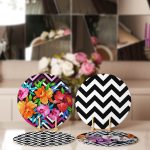 - Supla4lu-Set99-1 - Realhomes  4'lü Geometrik Zigzag Zeminli Gül Motifli Servis Altlığı & Supla Realhomes