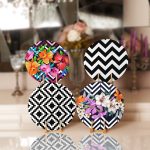 - Supla4lu-Set99 - Realhomes  4'lü Geometrik Zigzag Zeminli Gül Motifli Servis Altlığı & Supla Realhomes