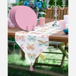 - SuplaRunner-DuzRenkSet-10403-Renkli-Kelebekler-Dijital-Baskili-Ucgen-Puskullu-Runner-1-Adet-6-Adet-Pembe-Renkli-Supla - Realhomes Renkli Kelebekler Dijital Baskılı Üçgen Püsküllü Runner 1 Adet & 6 Adet Pembe Renkli Supla Realhomes