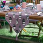 Eflatun Zeminli Kaktüs Motifli Dijital Baskılı 6+1 Supla Runner Seti Realhomes