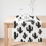 Siyah Beyaz Kaktüs Desenli Dekoratif Özel Tasarım Runner Realhomes