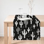 - runner2029-1 - Realhomes Siyah Beyaz Kaktüs Baskılı Dekoratif Özel Tasarım Runner Realhomes