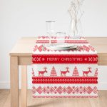 - runner3026-1 - Realhomes Merry Christmas Kanaviçe Görünümlü Geyikler Baskılı Özel Tasarım Runner Realhomes