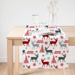 - runner3035-1 - Realhomes Yılbaşı Geyik ve Ağaçlar Temalı Dekoratif Özel Tasarım Runner Realhomes