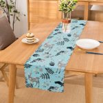 Mavi Zeminli Geyik ve Yaprak Desenli Dekoratif Özel Tasarım Runner Realhomes