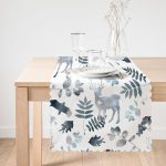 - runner3040-1 - Realhomes Beyaz Zeminli Geyik ve Yaprak Motifleri Dijital Baskılı Özel Tasarım Runner Realhomes