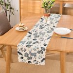 - runner3040 - Realhomes Beyaz Zeminli Geyik ve Yaprak Motifleri Dijital Baskılı Özel Tasarım Runner Realhomes