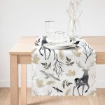 - runner3043-1 - Realhomes Ekru Zeminli Geyik ve Yaprak Motifler Dijital Baskılı Özel Tasarım Runner Realhomes