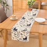 - runner3043 - Realhomes Ekru Zeminli Geyik ve Yaprak Motifler Dijital Baskılı Özel Tasarım Runner Realhomes