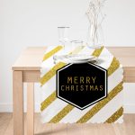 Altın Şeritli Merry Christmas Desenli Dekoratif Özel Tasarım Runner Realhomes