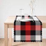 Siyah Kırmızı Beyaz Ekose Desenli Dekoratif Özel Tasarım Runner Realhomes